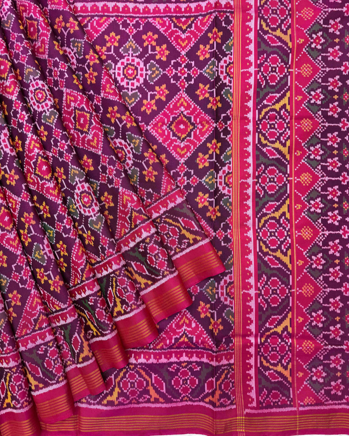 Pink & Purple Navratan Manekchowk Mix Patola Saree