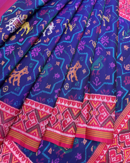 Pink & Blue Star Narikunj Patola Saree