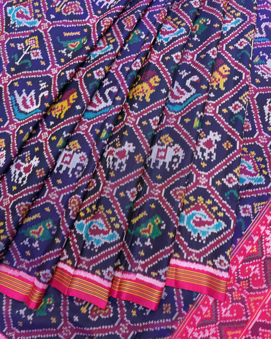 Pink & Blue Narikunj Patola Saree