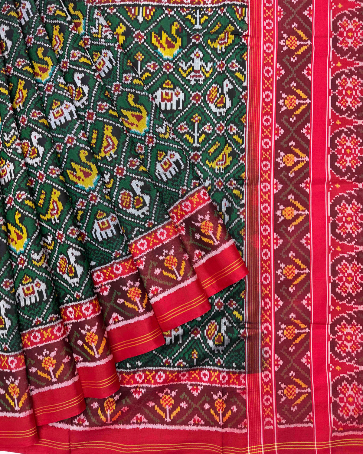 Red & Green Narikunj Patola Saree