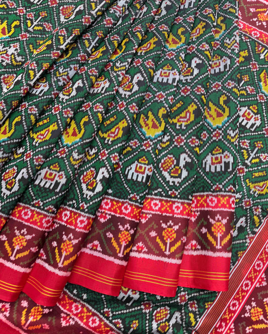 Red & Green Narikunj Patola Saree