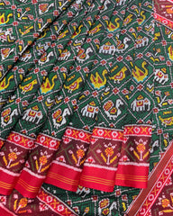 Red & Green Narikunj Patola Saree