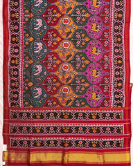 Red & Multicolour Deer Flower Twill Patola Saree