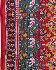 Red & Multicolour Deer Flower Twill Patola Saree