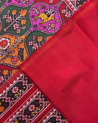 Red & Multicolour Deer Flower Twill Patola Saree