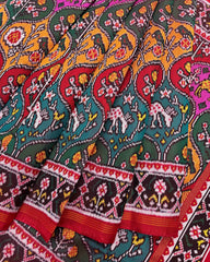 Red & Multicolour Deer Flower Twill Patola Saree