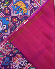 Pink & Blue Star Narikunj Twill Patola Saree