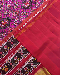 Red & Pink Navratan Twill Patola Saree