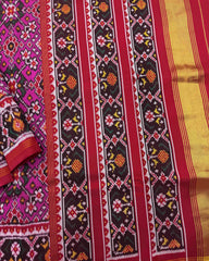 Red & Pink Navratan Twill Patola Saree