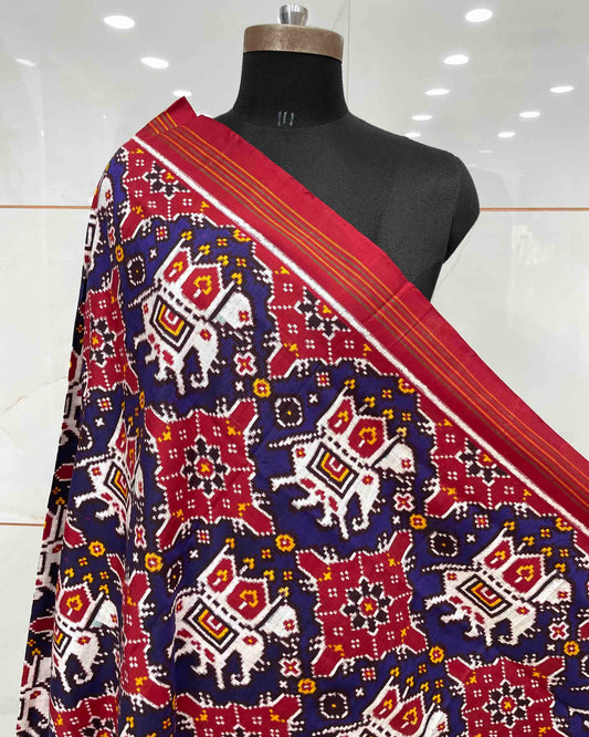 Red & Blue Elephant Chhabdi Patola Dupatta