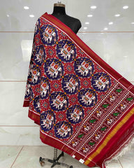 Red & Blue Elephant Chhabdi Patola Dupatta