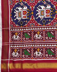 Red & Blue Elephant Chhabdi Patola Dupatta