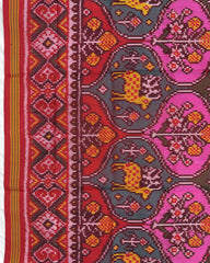 Red & Multicolour Deer Flower Patola Dupatta