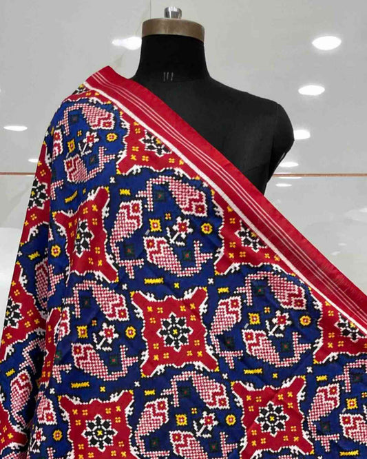 Red & Blue Fish Chhabdi Design Patola Dupatta