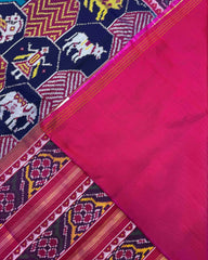 Pink & Navy Blue New Narikunj Twill Patola Saree