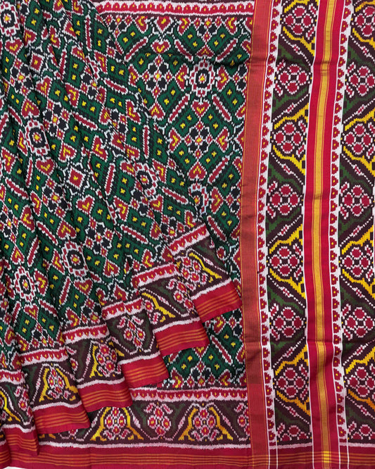 Red & Green Manekchowk Twill Patola Saree