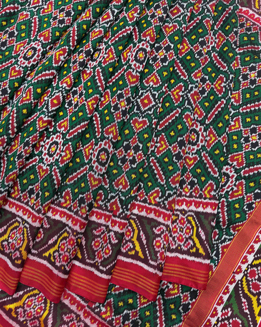 Red & Green Manekchowk Twill Patola Saree