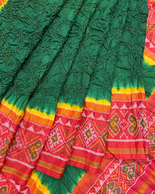 Red & Green Bandhani Patola Saree