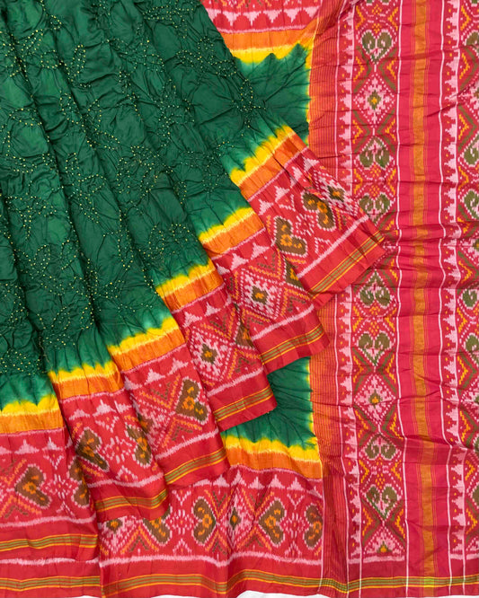 Red & Green Bandhani Patola Saree