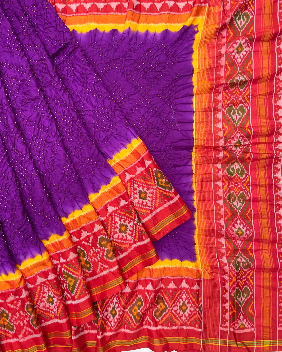 Red & Purple Bandhani Patola Saree