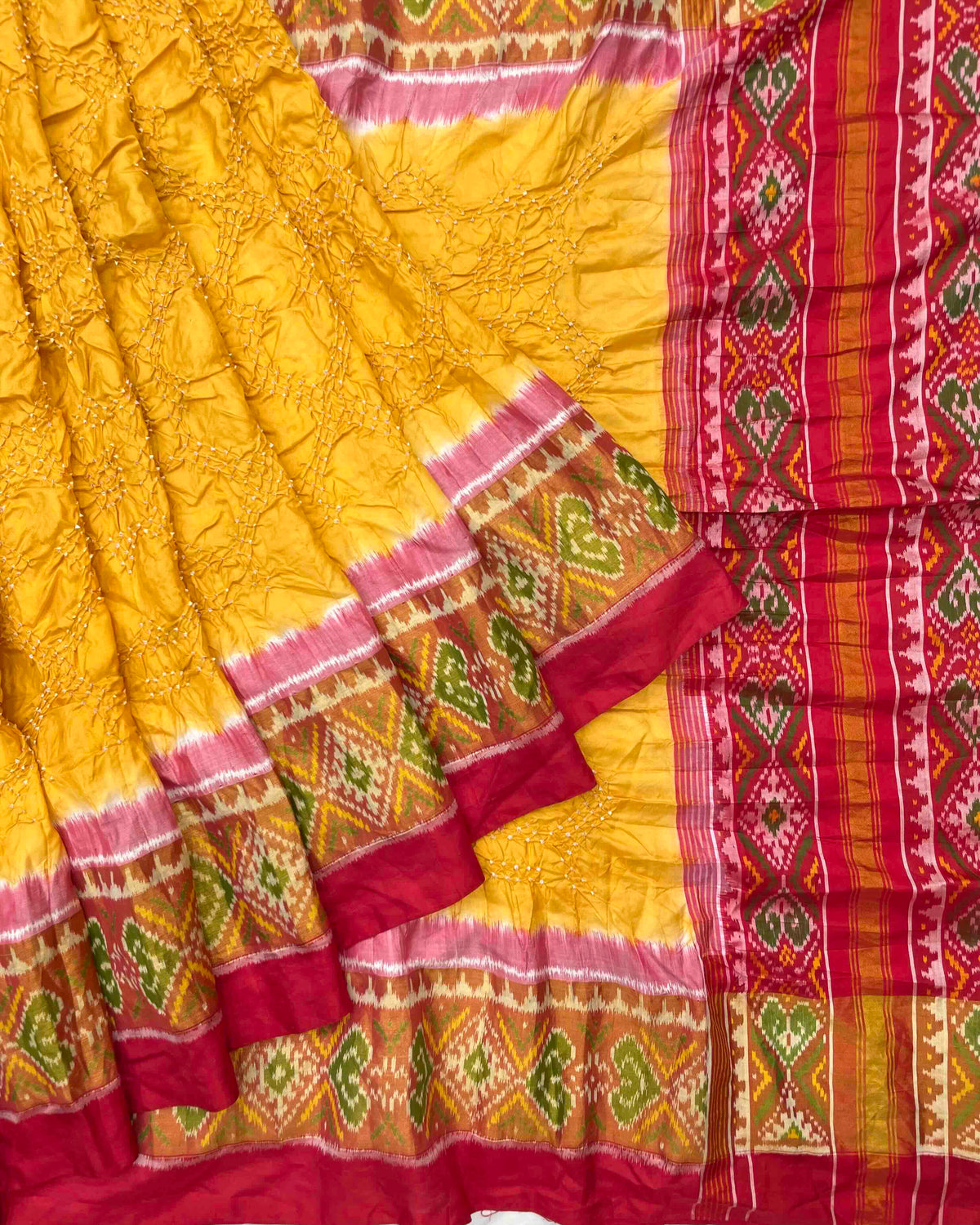 Red & Yellow Bandhani Patola Saree