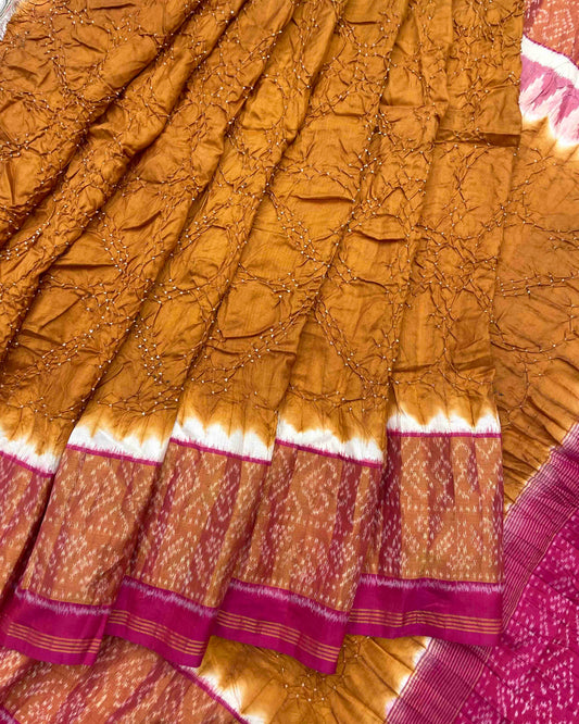 Pink & Rust Bandhani Patola Saree