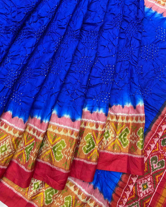 Red & Blue Bandhani Patola Saree