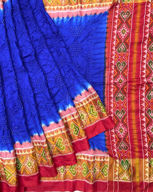 Red & Blue Bandhani Patola Saree