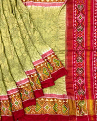 Red & Light Green Bandhani Patola Saree