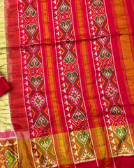 Red & Light Green Bandhani Patola Saree