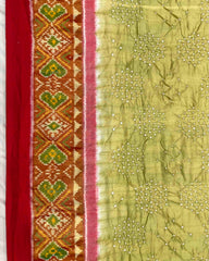 Red & Light Green Bandhani Patola Saree