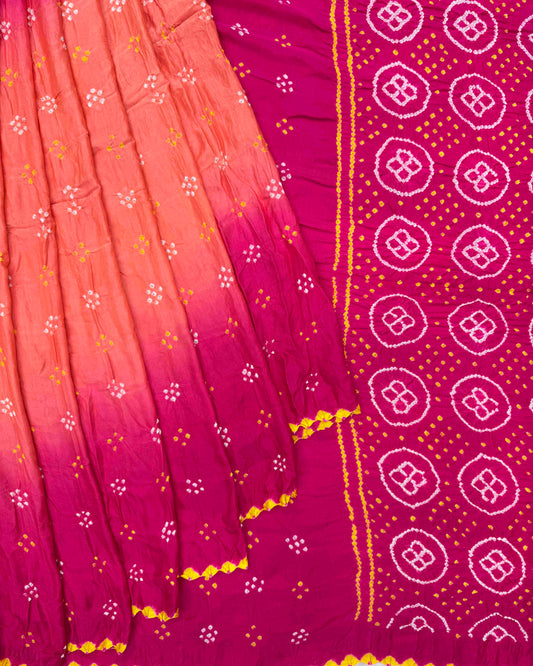 Pink & Peach Shaded Gaji Silk Bandhani Saree