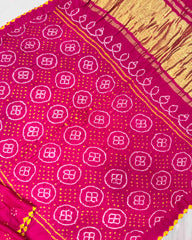 Pink & Peach Shaded Gaji Silk Bandhani Saree