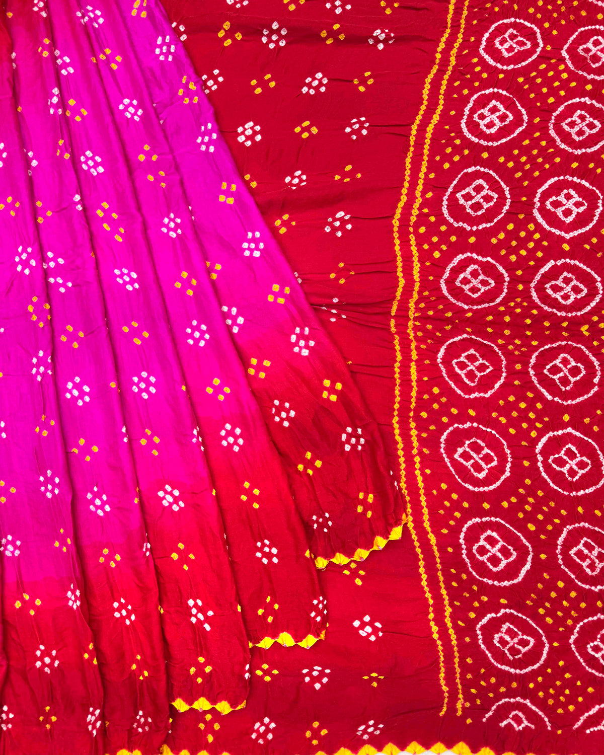 Red & Pink Shaded Gaji Silk Bandhani Saree