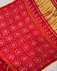 Red & Pink Shaded Gaji Silk Bandhani Saree