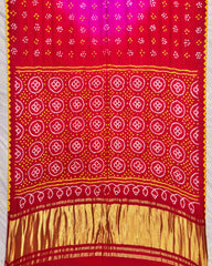 Red & Pink Shaded Gaji Silk Bandhani Saree