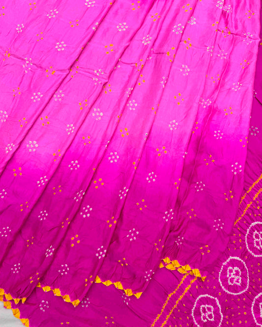 Pink Shaded Gaji Silk Bandhani Saree