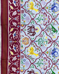 Maroon & Sky Blue Narikunj Design Double Ikat Patola Saree