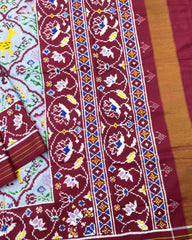 Maroon & Sky Blue Narikunj Design Double Ikat Patola Saree