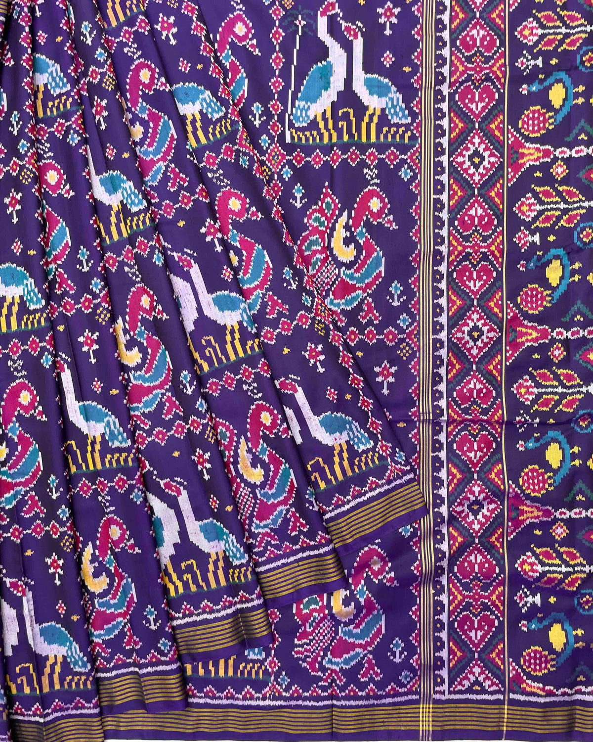 Purplish Blue Peacock Swan Figure Patola Saree