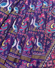 Purplish Blue Peacock Swan Figure Patola Saree