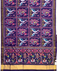 Purplish Blue Peacock Swan Figure Patola Saree