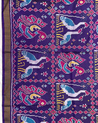 Purplish Blue Peacock Swan Figure Patola Saree