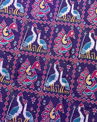 Purplish Blue Peacock Swan Figure Patola Saree