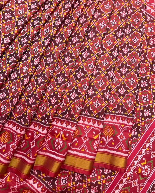 Red & Maroon Buttonful Patola Saree