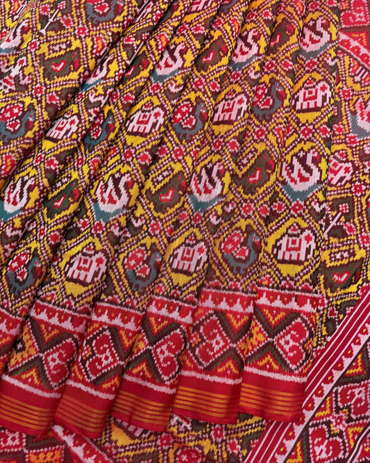 Red & Yellow Narikunj Patola Saree