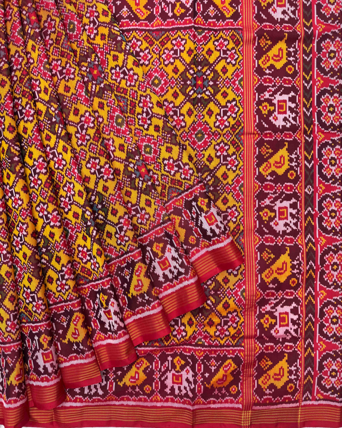 Red & Yeloow Navratan Patola Saree