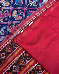 Red & Blue Narikunj Twill Patola Saree