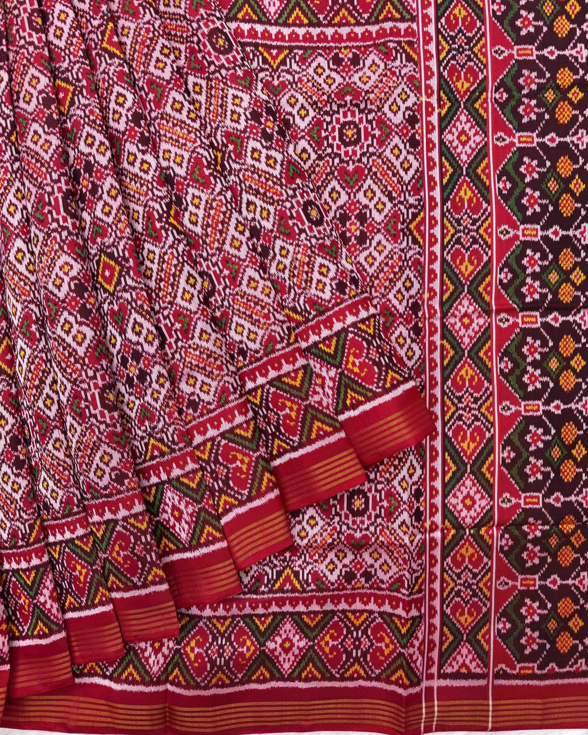 Red & White Navratan Twill Patola Saree