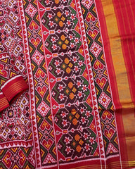 Red & White Navratan Twill Patola Saree